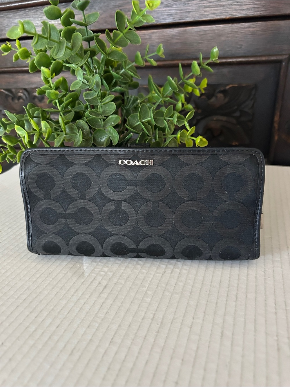 Coach Black Signature Zip-Around Wallet